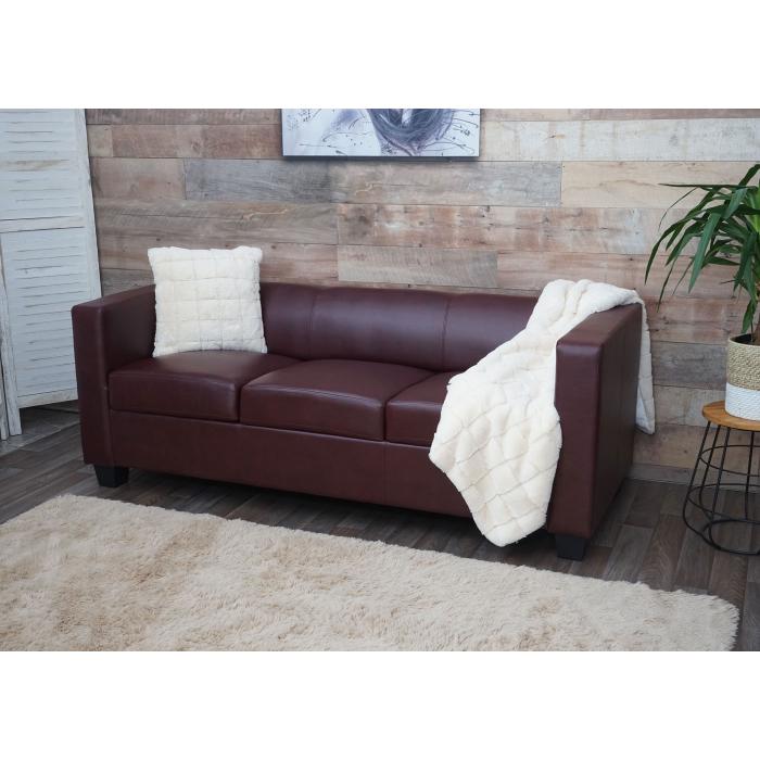 3er Sofa Couch Loungesofa Lille ~ Kunstleder, rot-braun