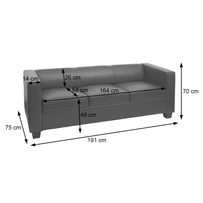 3er Sofa Couch Loungesofa Lille ~ Kunstleder, dunkelgrau