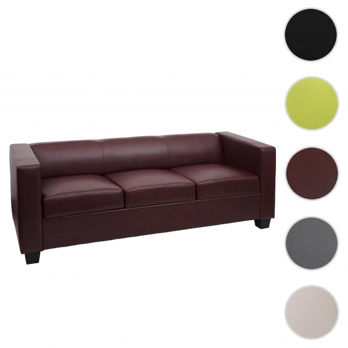 3er Sofa Couch Loungesofa Lille ~ Kunstleder, rot-braun