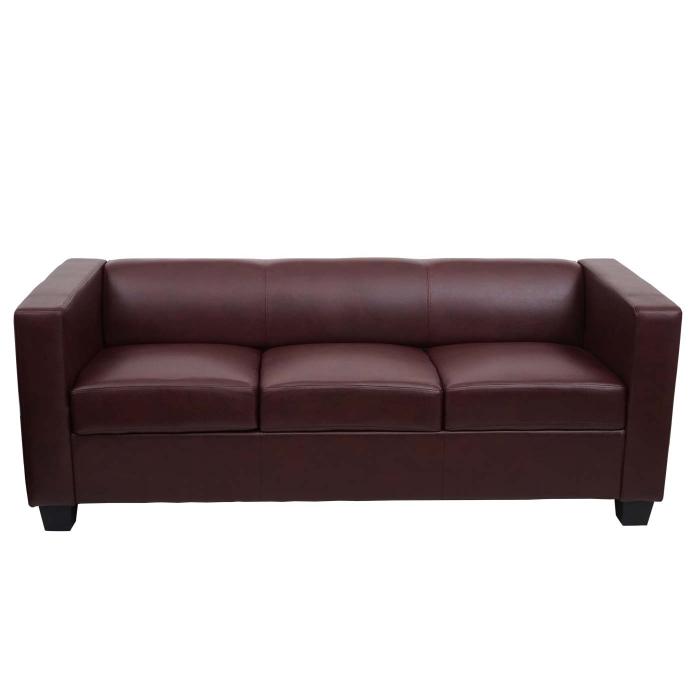 3er Sofa Couch Loungesofa Lille ~ Kunstleder, rot-braun