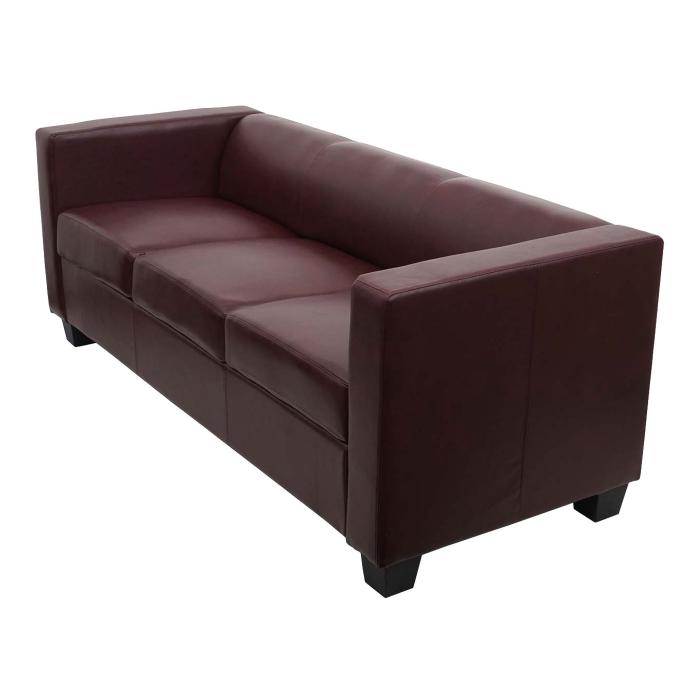 3er Sofa Couch Loungesofa Lille ~ Kunstleder, rot-braun