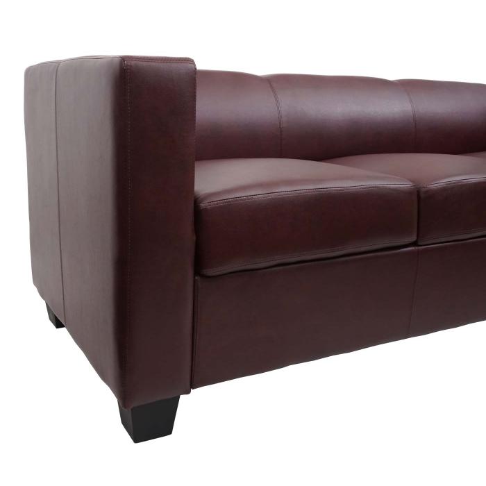 3er Sofa Couch Loungesofa Lille ~ Kunstleder, rot-braun