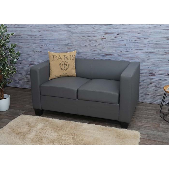 2er Sofa Couch Loungesofa Lille ~ Kunstleder, dunkelgrau