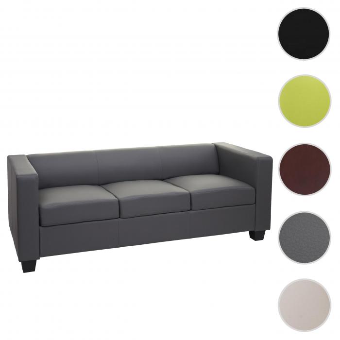 3er Sofa Couch Loungesofa Lille ~ Kunstleder, dunkelgrau