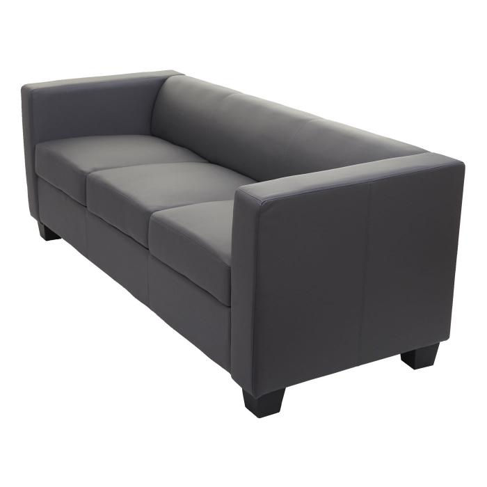 3er Sofa Couch Loungesofa Lille ~ Kunstleder, dunkelgrau
