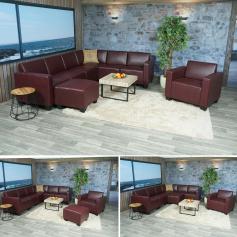 Modular Sofa-System Couch-Garnitur Lyon 6-2, Kunstleder ~ rot-braun