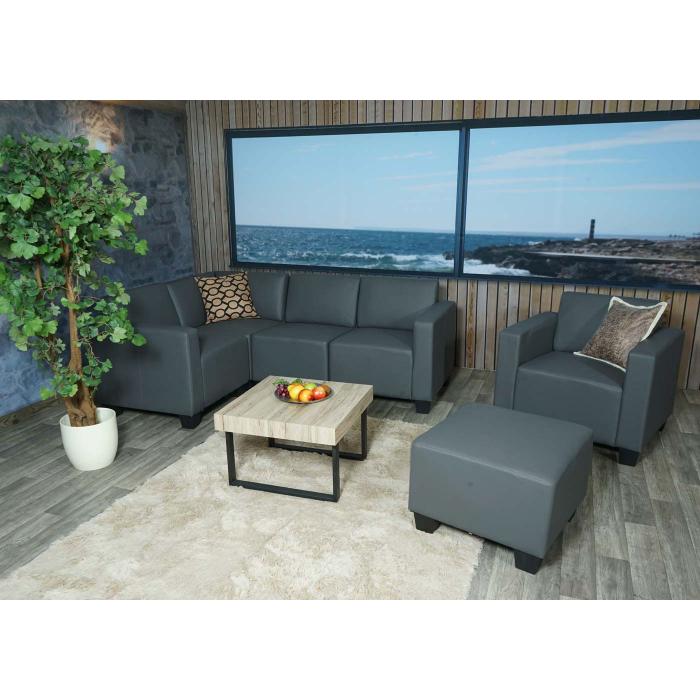 Modular Sofa-System Couch-Garnitur Lyon 4-1-1, Kunstleder ~ dunkelgrau