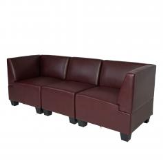 Modular 3-Sitzer Sofa Couch Lyon, Kunstleder ~ rot-braun, hohe Armlehnen