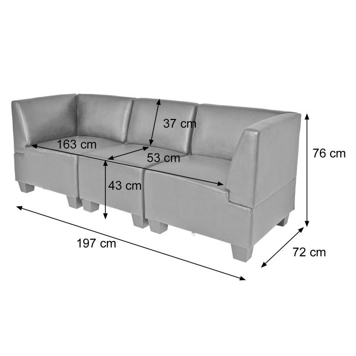 Modular 3-Sitzer Sofa Couch Lyon, Kunstleder ~ creme, hohe Armlehnen