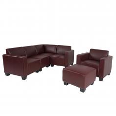 Modular Sofa-System Couch-Garnitur Lyon 4-1-1, Kunstleder ~ rot-braun