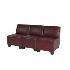 Modular 3-Sitzer Sofa Couch Lyon, Kunstleder ~ rot-braun, ohne Armlehnen