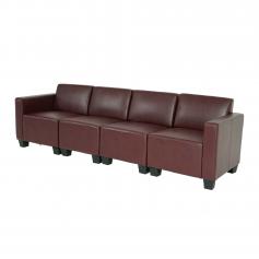 Modular 4-Sitzer Sofa Couch Lyon, Kunstleder ~ rot-braun
