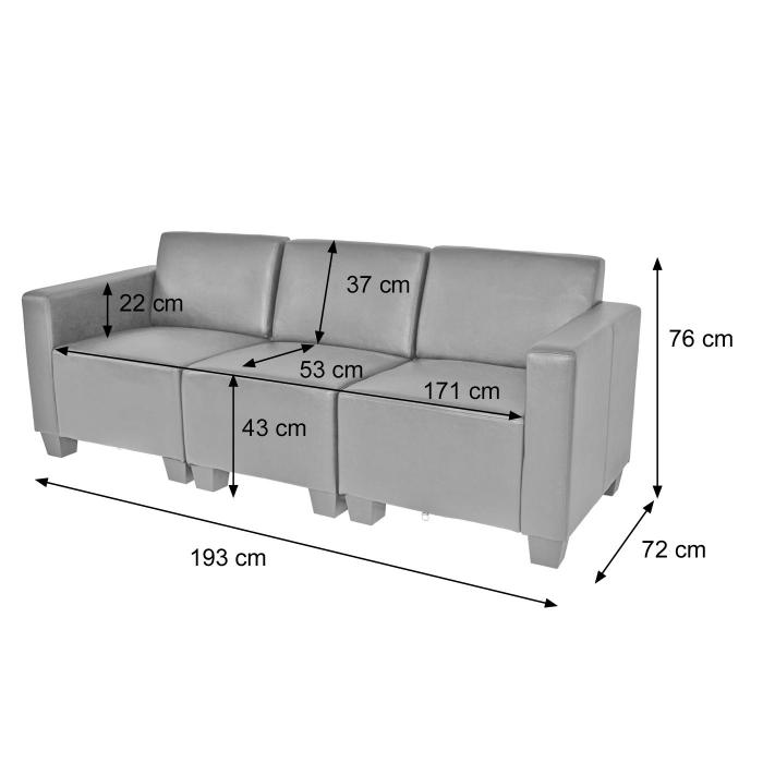 Modular 3-Sitzer Sofa Couch Lyon, Kunstleder ~ dunkelgrau