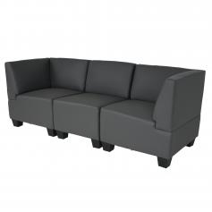 Modular 3-Sitzer Sofa Couch Lyon, Kunstleder ~ dunkelgrau, hohe Armlehnen