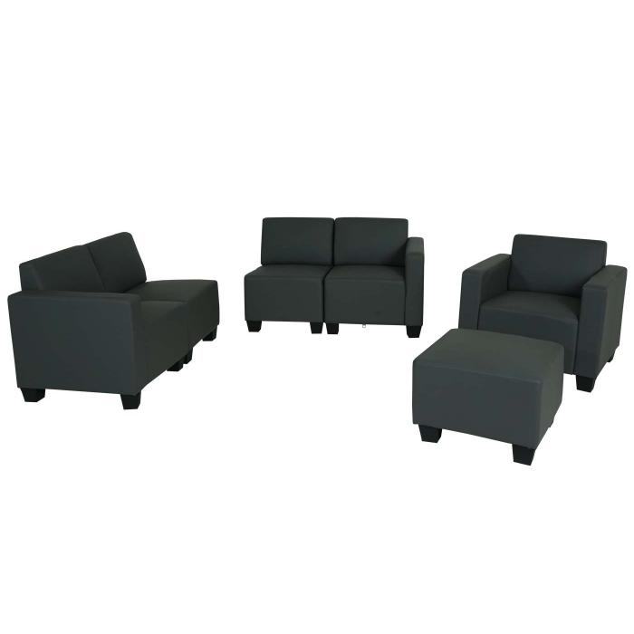 Modular Sofa-System Couch-Garnitur Lyon 3-1-1-1, Kunstleder ~ dunkelgrau