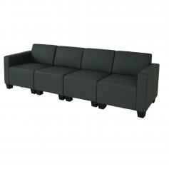 Modular 4-Sitzer Sofa Couch Lyon, Kunstleder ~ dunkelgrau