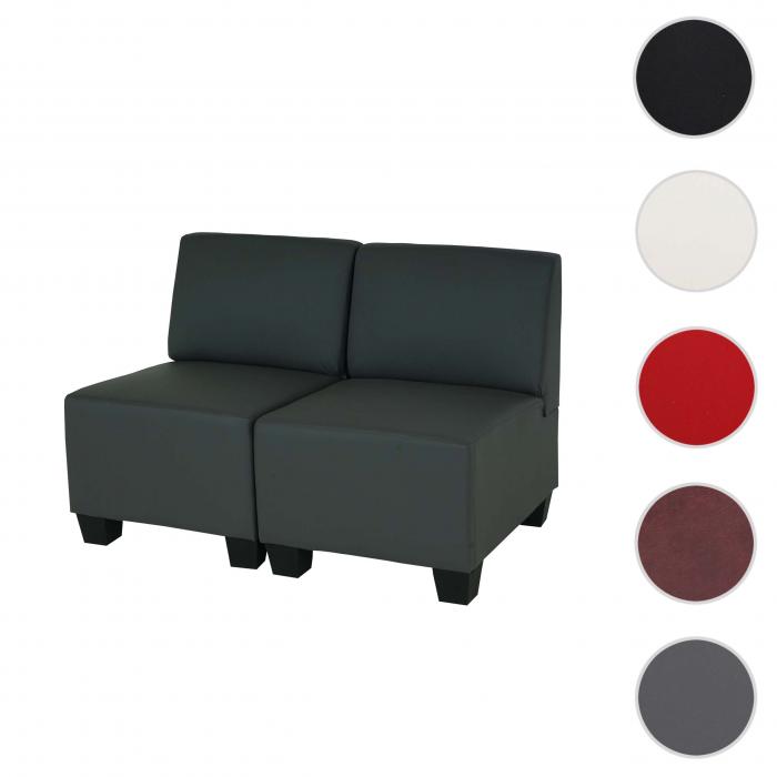 Modular 2-Sitzer Sofa Couch Lyon, Kunstleder ~ dunkelgrau, ohne Armlehnen