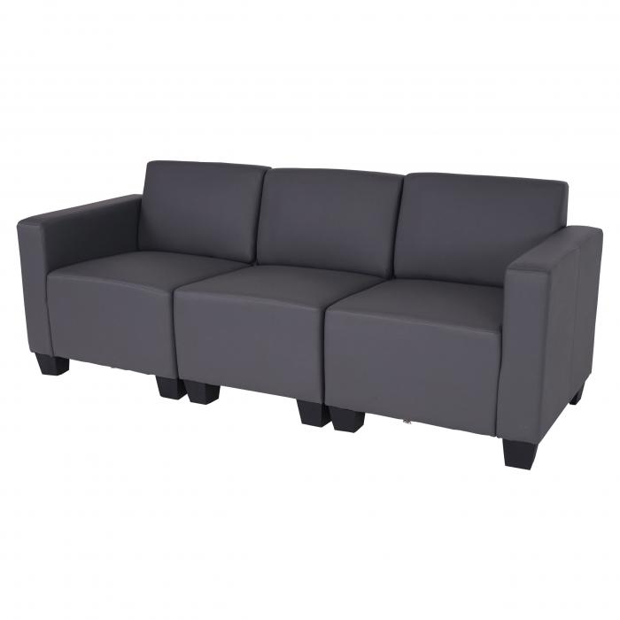 Modular 3-Sitzer Sofa Couch Lyon, Kunstleder ~ dunkelgrau