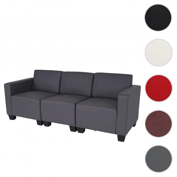 Modular 3-Sitzer Sofa Couch Lyon, Kunstleder ~ dunkelgrau