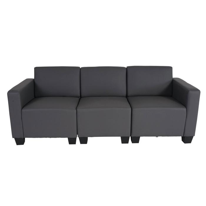 Modular 3-Sitzer Sofa Couch Lyon, Kunstleder ~ dunkelgrau
