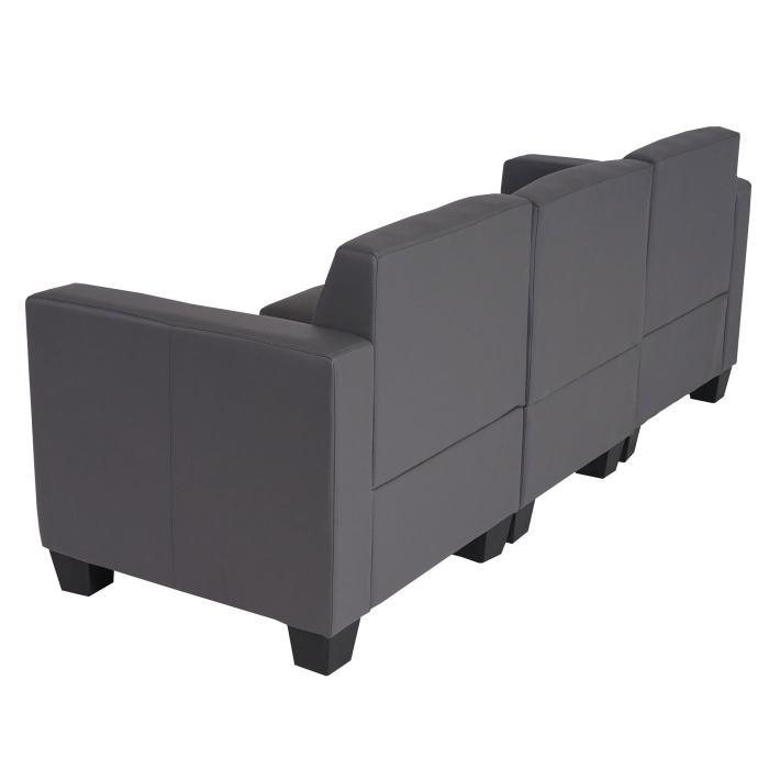 Modular 3-Sitzer Sofa Couch Lyon, Kunstleder ~ dunkelgrau