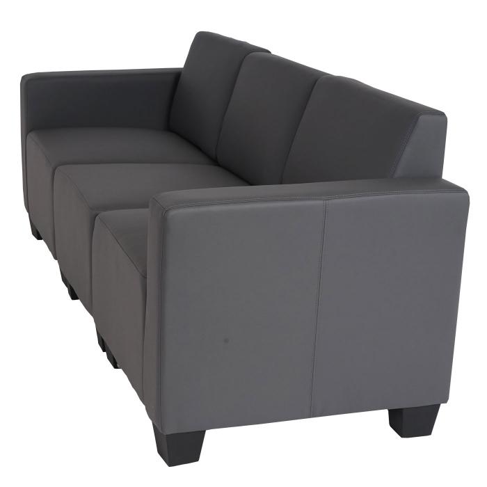 Modular 3-Sitzer Sofa Couch Lyon, Kunstleder ~ dunkelgrau