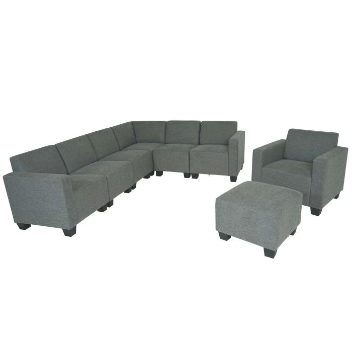 Modular Sofa-System Couch-Garnitur Lyon 6-2, Stoff/Textil ~ grau