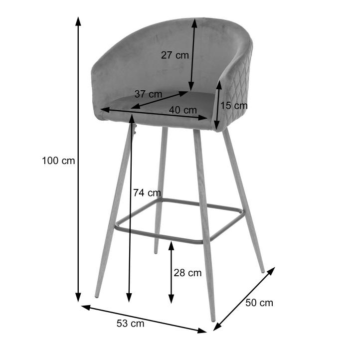 2er-Set Barhocker HWC-D72, Barstuhl Tresenhocker Kchenhocker mit Lehne, Metall Holzoptik ~ Samt, grau