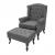 Sessel Chesterfield, Relaxsessel Clubsessel Ohrensessel, wasserabweisend Stoff/Textil ~ dunkelgrau mit Ottomane