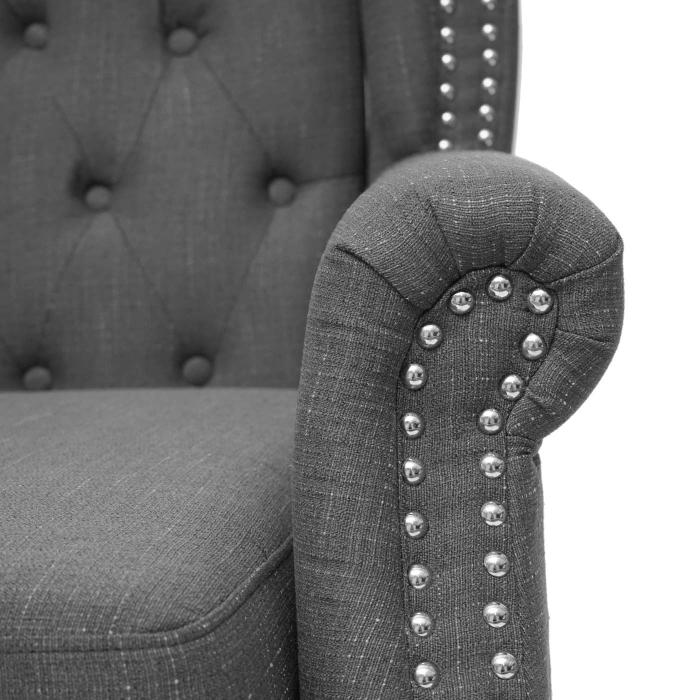 Sessel Chesterfield, Relaxsessel Clubsessel Ohrensessel, wasserabweisend Stoff/Textil ~ dunkelgrau ohne Ottomane