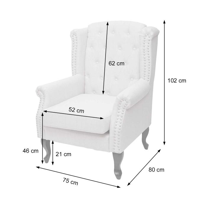 Sessel Chesterfield, Relaxsessel Clubsessel Ohrensessel, wasserabweisend Stoff/Textil ~ dunkelgrau ohne Ottomane