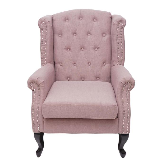 Sessel Chesterfield, Relaxsessel Clubsessel Ohrensessel, wasserabweisend Stoff/Textil ~ vintage rosa ohne Ottomane