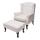 Sessel Relaxsessel Clubsessel Ohrensessel Chesterfield, Kunstleder ~ creme-wei mit Ottomane