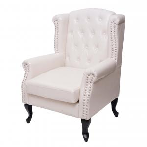 Sessel Relaxsessel Clubsessel Ohrensessel Chesterfield, Kunstleder ~ creme-wei ohne Ottomane