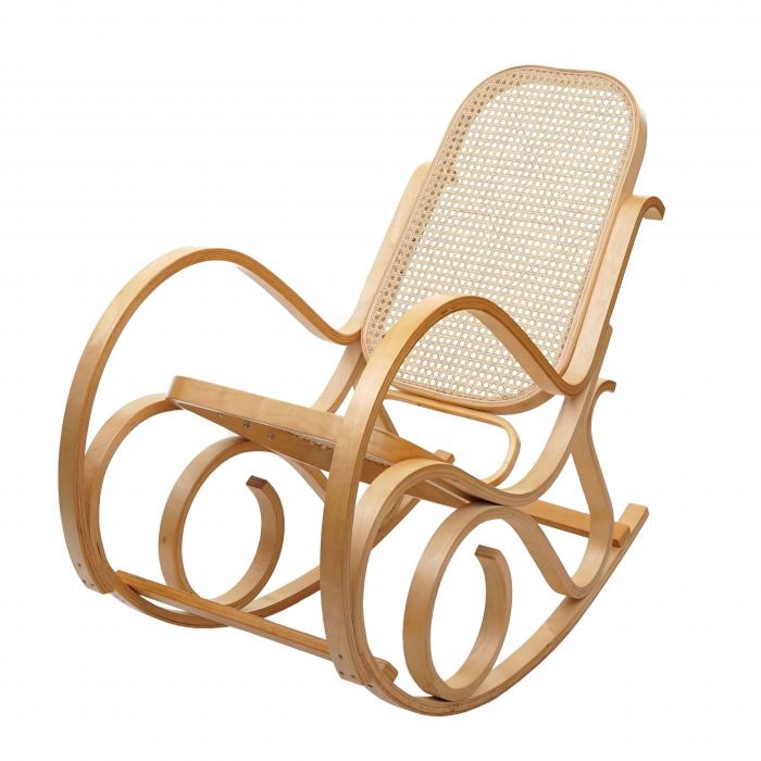 Schaukelstuhl M41, Schwingsessel Fernsehsessel, Massiv-Holz Rattan, FSC-zertifiziert ~ Eiche-Optik
