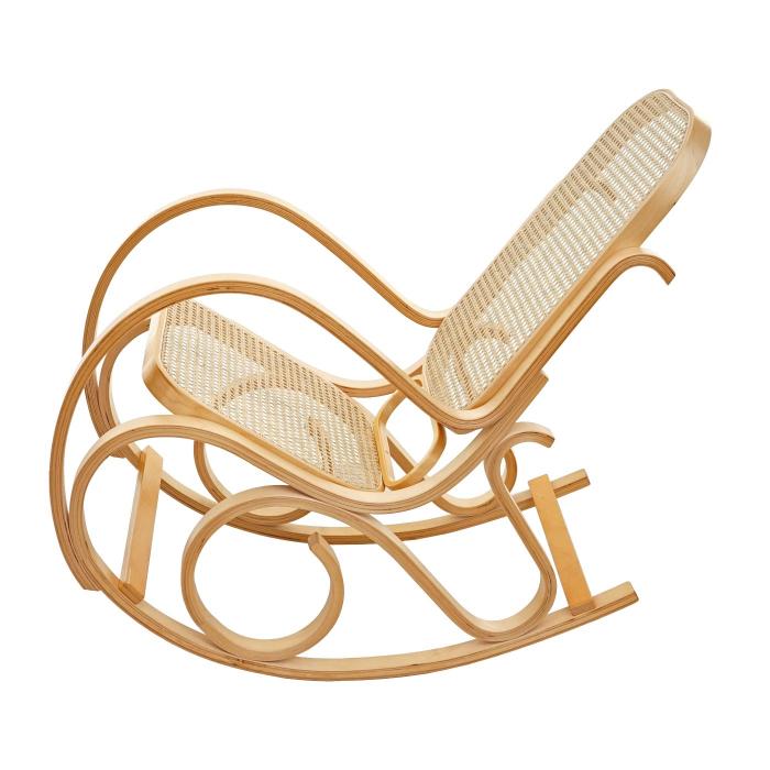 Schaukelstuhl M41, Schwingsessel Fernsehsessel, Massiv-Holz Rattan, FSC-zertifiziert ~ Eiche-Optik
