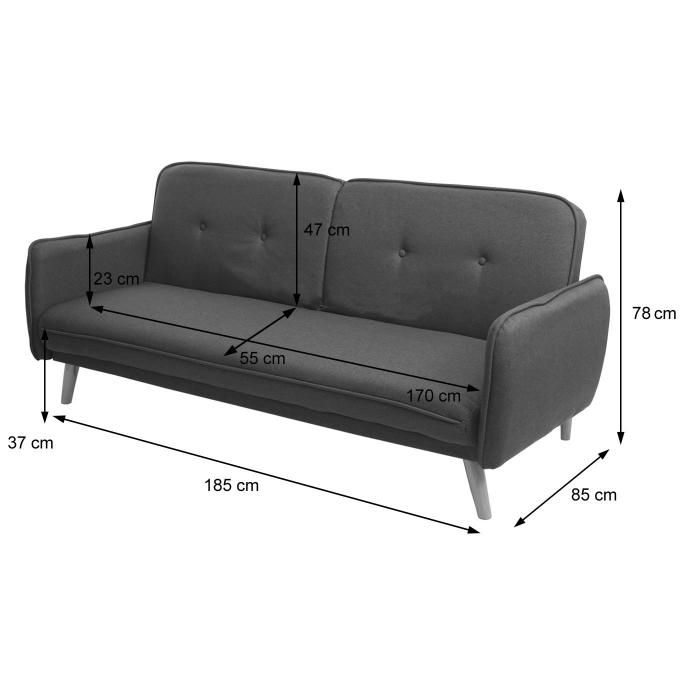 Schlafsofa HWC-J18, Couch Klappsofa Gstebett Bettsofa, Schlaffunktion Stoff/Textil 185cm ~ anthrazit-grau