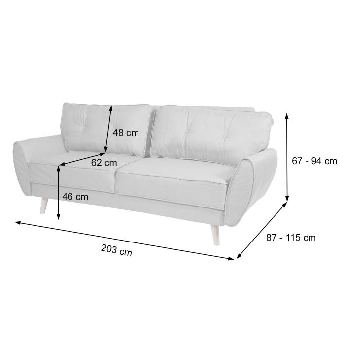 3er-Sofa HWC-J19, Couch Klappsofa Lounge-Sofa, Schlaffunktion ~ Stoff/Textil anthrazit