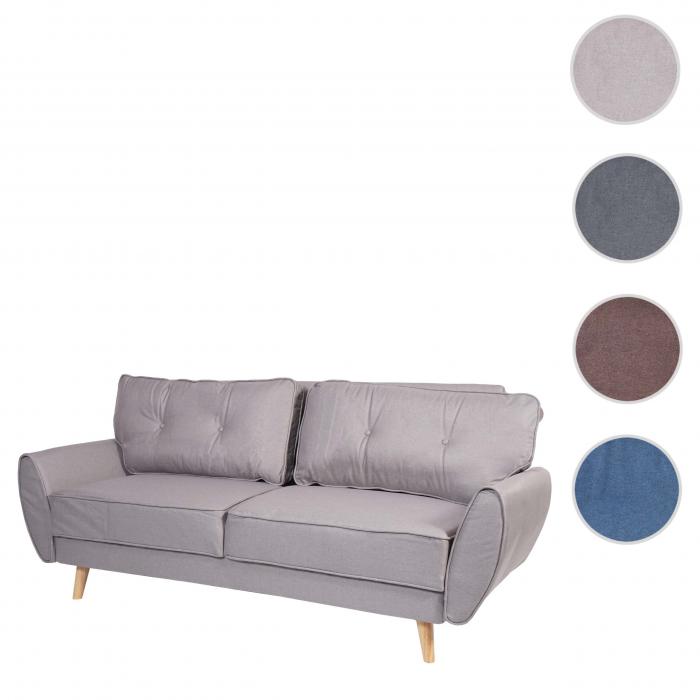 3er-Sofa HWC-J19, Couch Klappsofa Lounge-Sofa, Schlaffunktion 203cm ~ Stoff/Textil grau