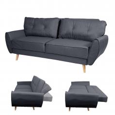 3er-Sofa HWC-J19, Couch Klappsofa Lounge-Sofa, Schlaffunktion 203cm ~ Stoff/Textil anthrazit