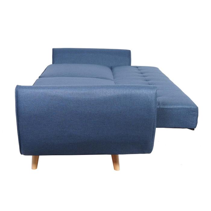 3er-Sofa HWC-J19, Couch Klappsofa Lounge-Sofa, Schlaffunktion 203cm ~ Stoff/Textil blau