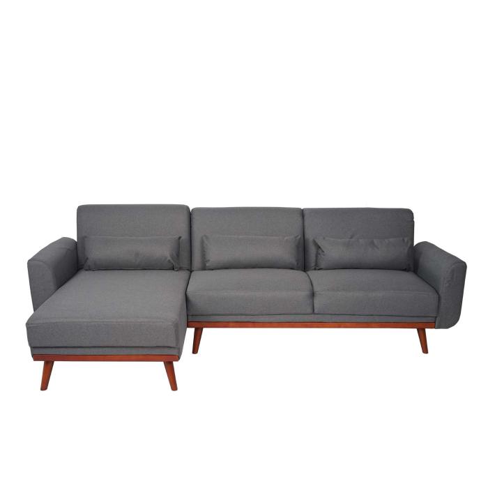 Sofa HWC-J20, Couch Ecksofa, L-Form 3-Sitzer Liegeflche Schlaffunktion Stoff/Textil 280cm ~ anthrazit-grau