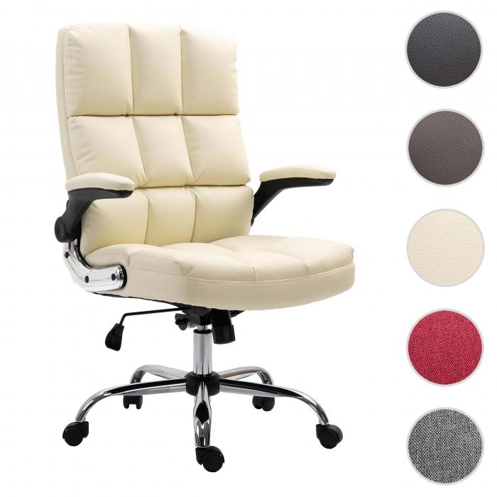 Brostuhl HWC-J21, Chefsessel Drehstuhl Schreibtischstuhl, hhenverstellbar ~ Kunstleder creme