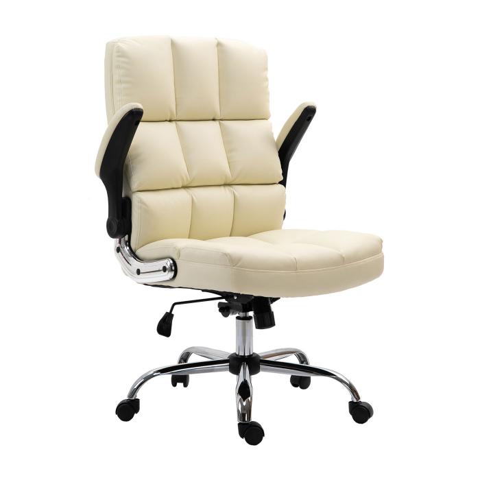 Brostuhl HWC-J21, Chefsessel Drehstuhl Schreibtischstuhl, hhenverstellbar ~ Kunstleder creme