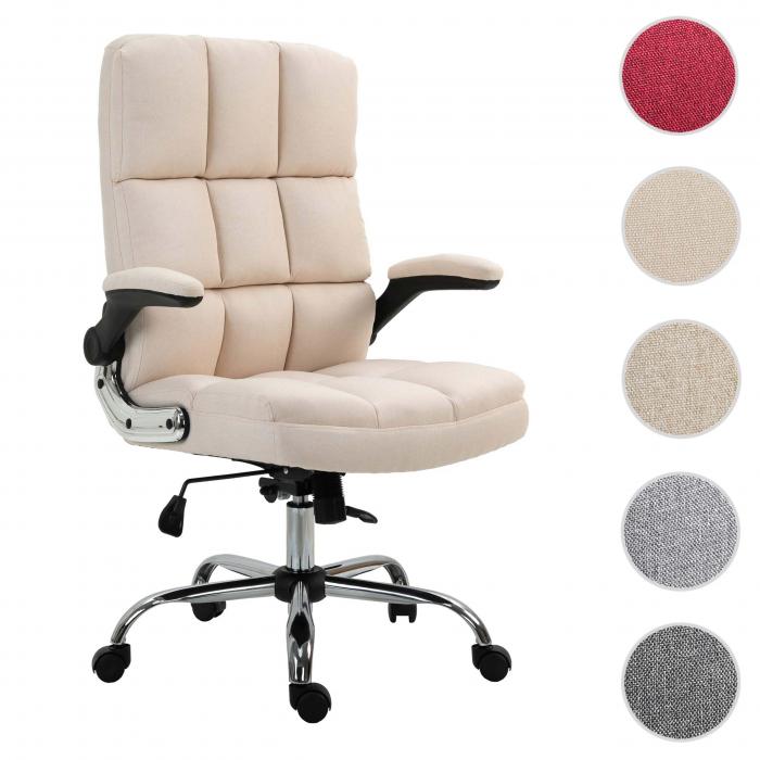 Brostuhl HWC-J21, Chefsessel Drehstuhl Schreibtischstuhl, hhenverstellbar ~ Stoff/Textil creme-beige