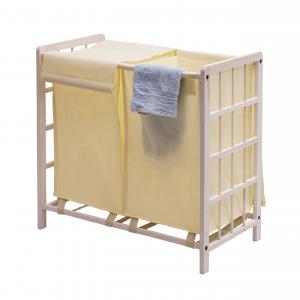 Wschesammler HWC-B60, Laundry Wschebox Wschekorb, Massiv-Holz 2 Fcher 60x60x33cm 68l ~ shabby wei, Bezug creme