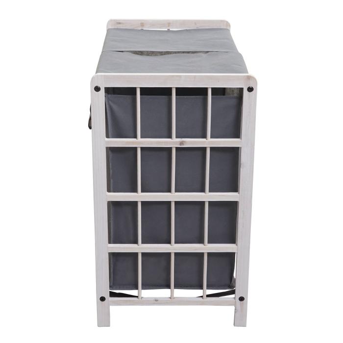 Wschesammler HWC-B60, Laundry Wschebox Wschekorb, Massiv-Holz 2 Fcher 60x60x33cm 68l ~ shabby wei, Bezug grau