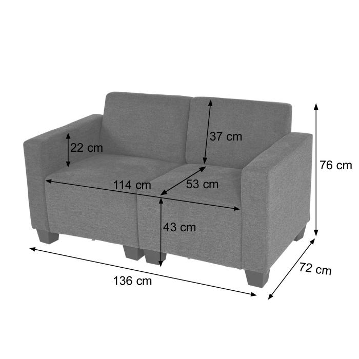 Modular 2-Sitzer Sofa Couch Lyon, Stoff/Textil ~ grau