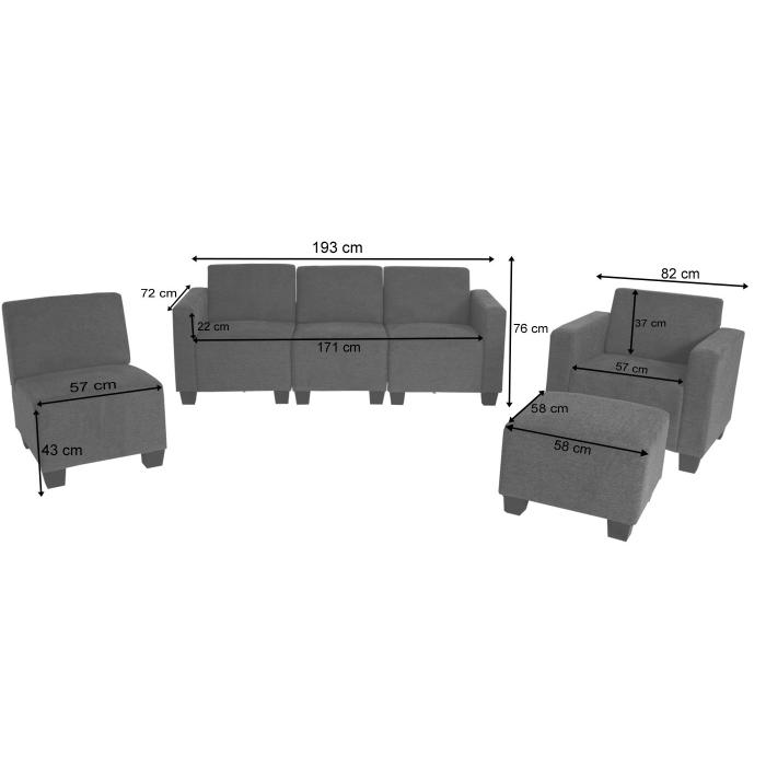Modular Sofa-System Couch-Garnitur Lyon 3-1-1-1, Stoff/Textil ~ grau