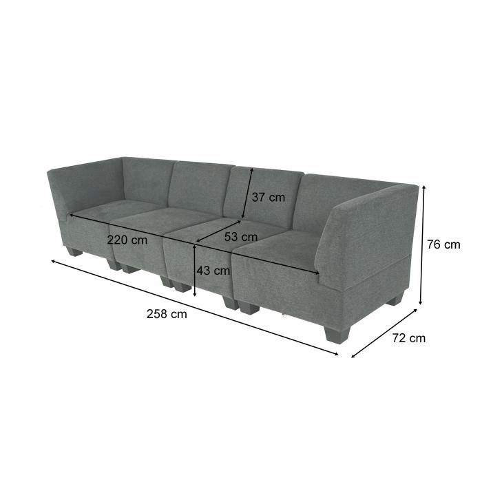 Modular 4-Sitzer Sofa Couch Lyon, Stoff/Textil ~ braun, hohe Armlehnen